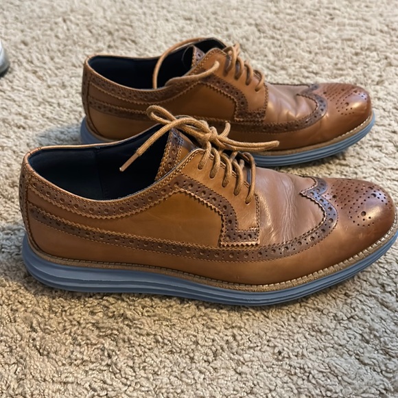 Cole Haan Other - Cole Haan Lunargrand Wingtip Oxford 9.5 Tan Leather Light Baby Blue
